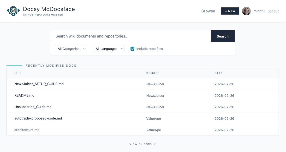 Open Source Documentation System for GitHub